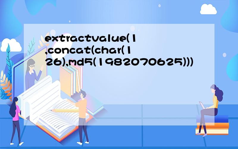 extractvalue(1,concat(char(126),md5(1982070625)))