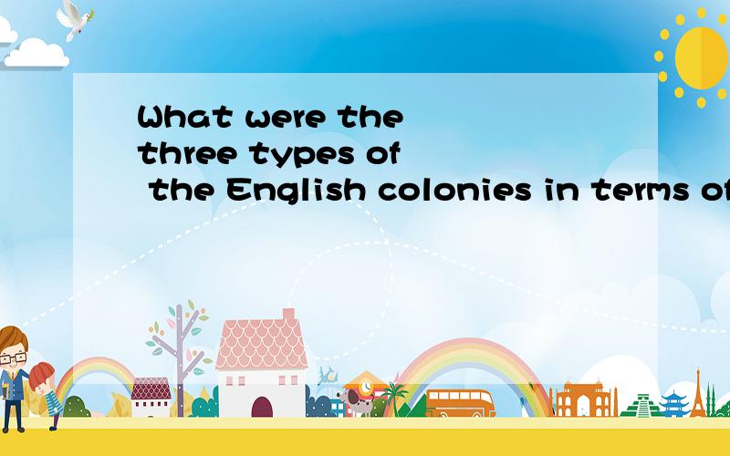 What were the three types of the English colonies in terms of their political administration?